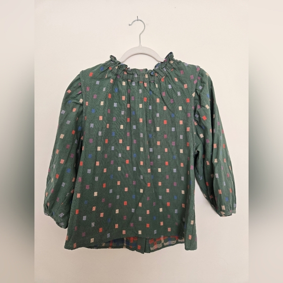 Ro & De Green cotton ruffle collar shirt with button up back | small - Picture 1 of 5